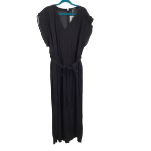 BLOOMCHIC sz 10 M Black Pleated Sleeve Belted Cropped Jumpsuit NWT B33